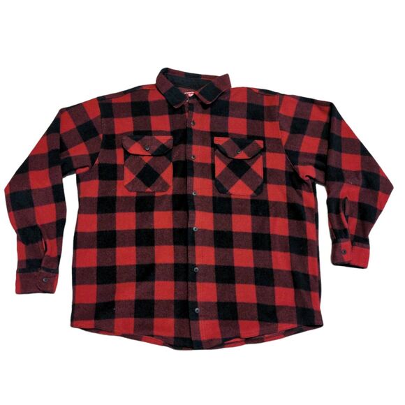 Wrangler Button Up Flannel Shirt Mens XL Long Sleeve Red Black Plaid Casual - Picture 1 of 7